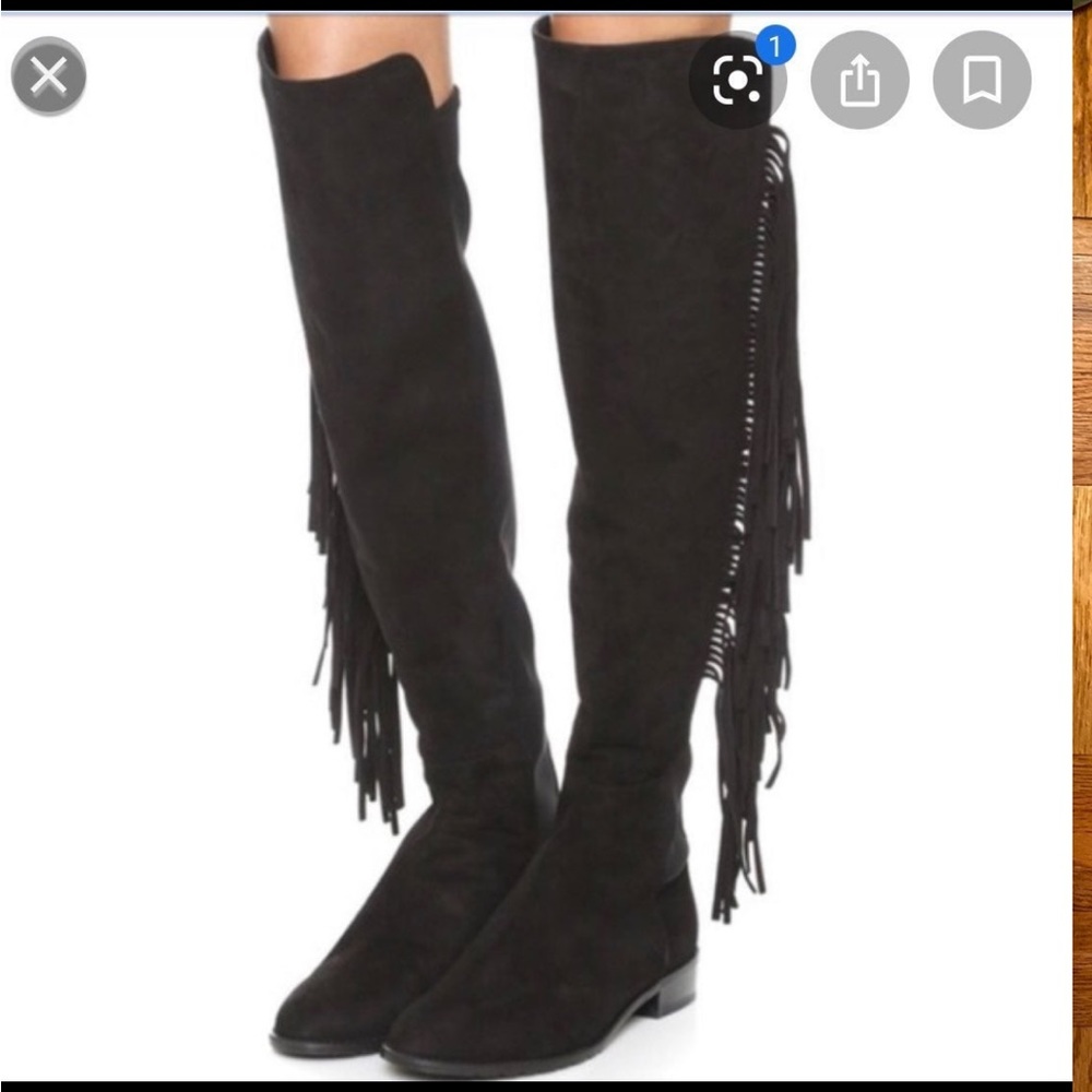 • Stuart Weitzman • Mane Fringe 50/50 Over The Knee Boots Suede Leather Black 6